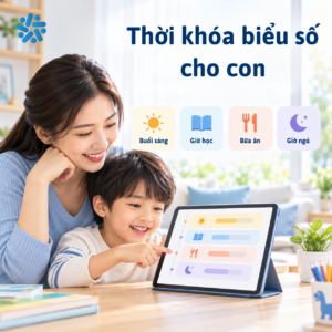 Thời khóa biểu số cho trẻ mầm non với các khung giờ buổi sáng, giờ học, bữa ăn và giờ ngủ